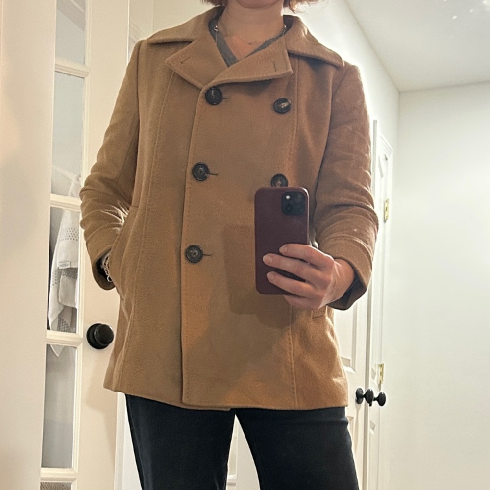 Cinzia Rocca Icons Camel Wool Tan Double-Breasted Pea Coat sz 6